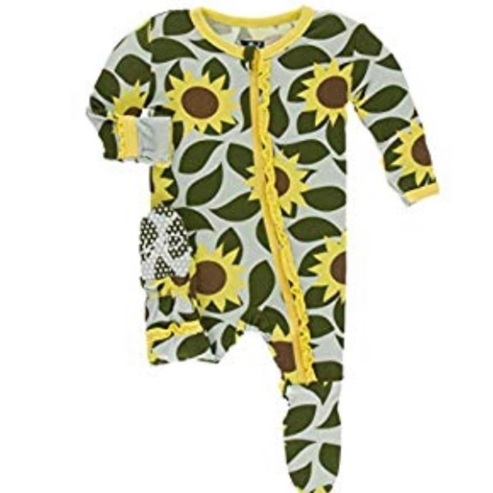 Kickee Pants Aloe Sunflower Footie with zipper